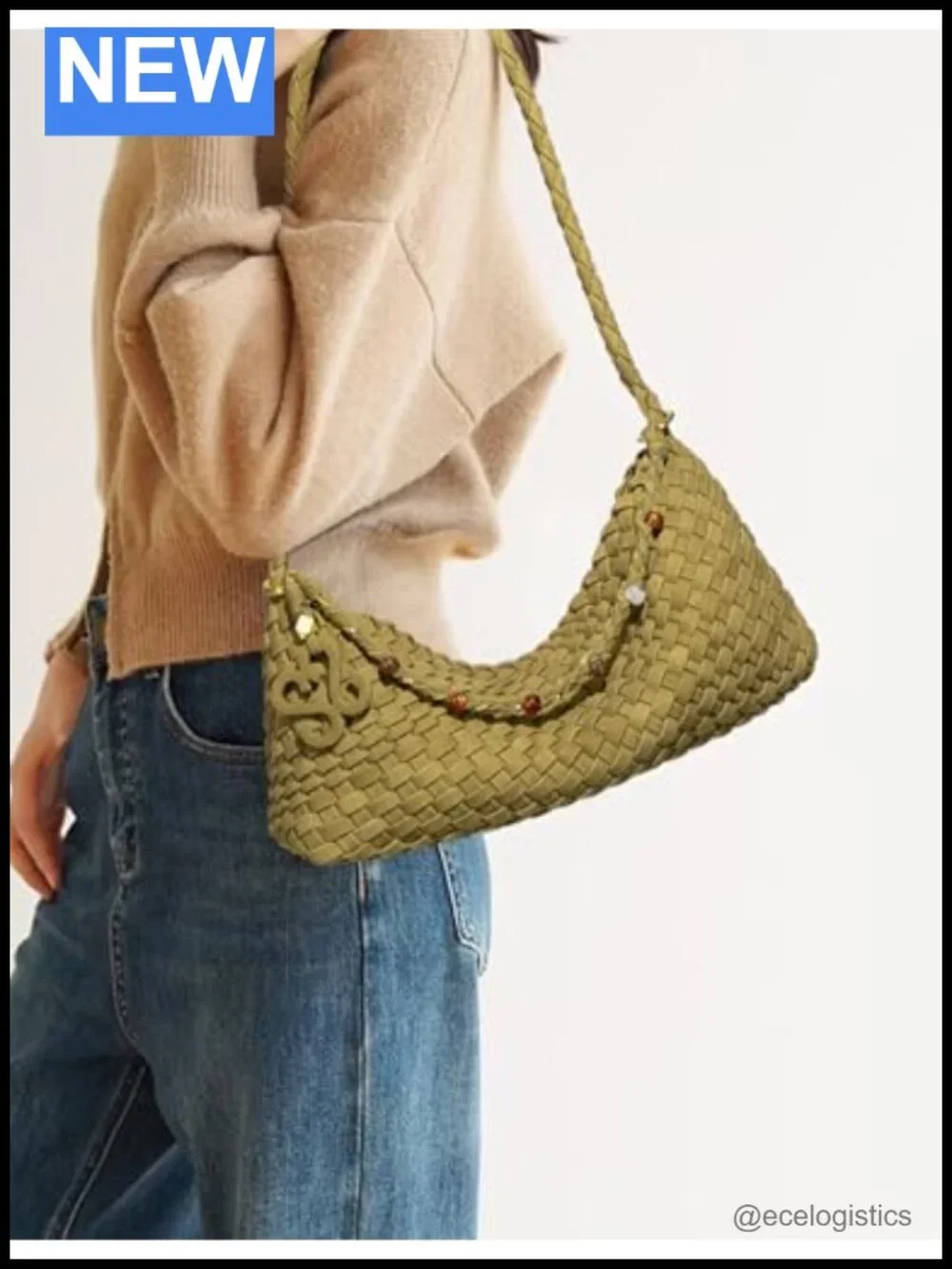 Woven Suede Hobo Handbag Shoulder Bag Tote with Magnetic Closure